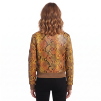 Blouson Bomber Femme en Cuir PU Brut Écologique, Manches Longues, Fermeture Éclair, Style Hiver, Col Rabattu