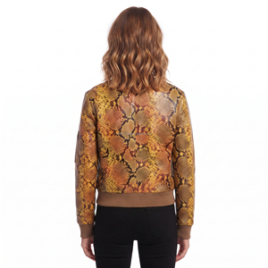 Chaqueta Bomber de Piel Sintética con Estampado de Serpiente para Mujer, Cierre de Cremallera, Estilo Otoñal, Cuello Camisero - Product Image 6