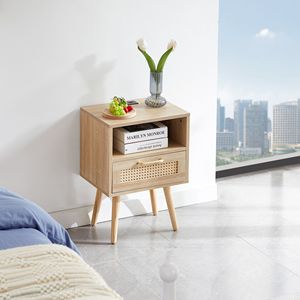 15.75 \ "moderno tavolino in legno massello in Rattan con presa di corrente porte USB comodino tavolino per soggiorno camera da letto - Product Image 1