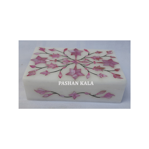 Bague en marbre blanc exclusif, travail artisanal pur, incrustation de fleurs en nacre, coffret cadeau - Product Image 5