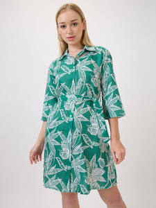 Vestido Elegante Estampado Floral Verde, Cuello Camisero, Mangas Tres Cuartos, Estilo Vintage, Ideal para Uso Casual y de Fiesta - Product Image 2