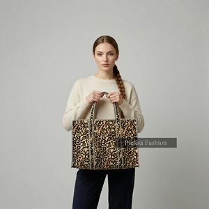 Handmade Leopard Print Quilted Cotton Tote <b>Bag</b> Large Capacity Jaipur Hand Block Printed Women Shoulder <b>Bag</b> for Travel <b>Work</b> - Product Image 1