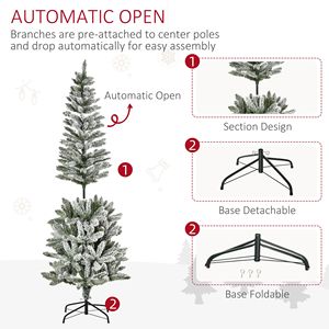 Albero di Natale Artificiale Innevato da 180 cm con Base Staccabile, 394 Rami, Design a Matita, Verde e Bianco, per Decorazioni Interne Calde, 120 cm - Product Image 6