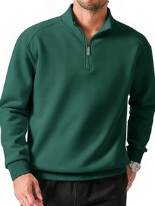 Sudadera de invierno extragrande para hombre, personalizada, de color liso, con media cremallera, ligera, 100% poliéster, con cuello alto, transpirable, al por mayor - Product Image 1