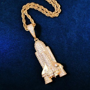 Pendentif Navette Spatiale en Moissanite Plaqué Or, Breloques Hip Hop, Bijoux Quotidiens, Collier Pendentif Micro-Incrusté Or Pavé - Product Image 4