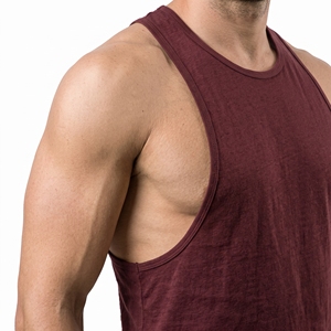 Cotton Bamboo Fiber Men's Tank <b>Tops</b> Men's Solid <b>Maroon</b> Cotton Tank <b>Top</b> O-Neck Casual Breathable Knitted Workout Wear - Product Image 4