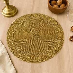 SET of 2 <b>Silver</b> Pearl Knitted Floral Eco-Friendly <b>Placemat</b> Handmade Round Charger for Elegant Dining & Holiday Decor - Product Image 2