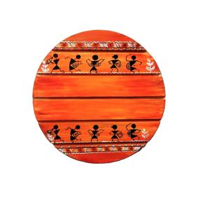 Supports et étagères muraux ronds en bois d'art Warli marron et rouge, à suspendre, pour rangement, ensemble d'étagères murales métalliques à fixer au mur, à acheter - Product Image 1