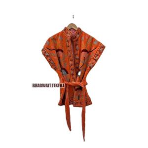 Vestes Sujani orange brodées à la main Broderie traditionnelle indienne Respirant Plus Size doublé de viscose Très beau" - Product Image 3