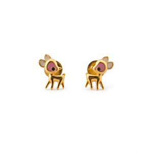 Juego de Pendientes con Colgante de Ciervo en Oro Amarillo de 18 Quilates para Mujer, Esmalte Rosa, Acabado Pulido, Diseño Animal, Regalo para Fiesta o Boda - Product Image 4