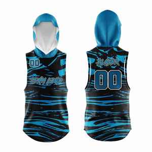 ชุดเสื้อเจอร์ซีย์ 7V7 แบบมีฮู้ด แขนกุด สีน้ำเงินดำลายทาง ระบายเหงื่อได้ดี สำหรับผู้ใหญ่ แบบสวมพอดีตัว สั่งทำพิเศษได้ - Product Image 2