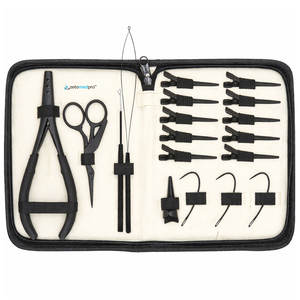 Kit d'outils professionnels pour l'application d'extensions de cheveux : crochets, pinces, anneaux, aiguilles, clips, ciseaux, accessoires de salon - Product Image 1