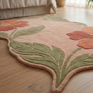 Alfombra Floral Rosa de Forma Irregular, Antideslizante, para Pasillo, Estilo Tradicional, Decoración del Hogar - Product Image 2