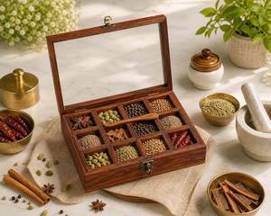 Wood Spice <b>Box</b> Organizer 12 Compartments Handmade Rustic Kitchen <b>Herb</b> Storage Container Durable Natural Wood Masala Spice Tools - Product Image 4