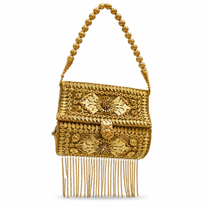 Luxury Iron <b>Clutch</b> Bag for Women Vintage Evening Party <b>Wedding</b> Handbag with Pearl Beaded Handle Chain Tassel & Floral Design - Product Image 1