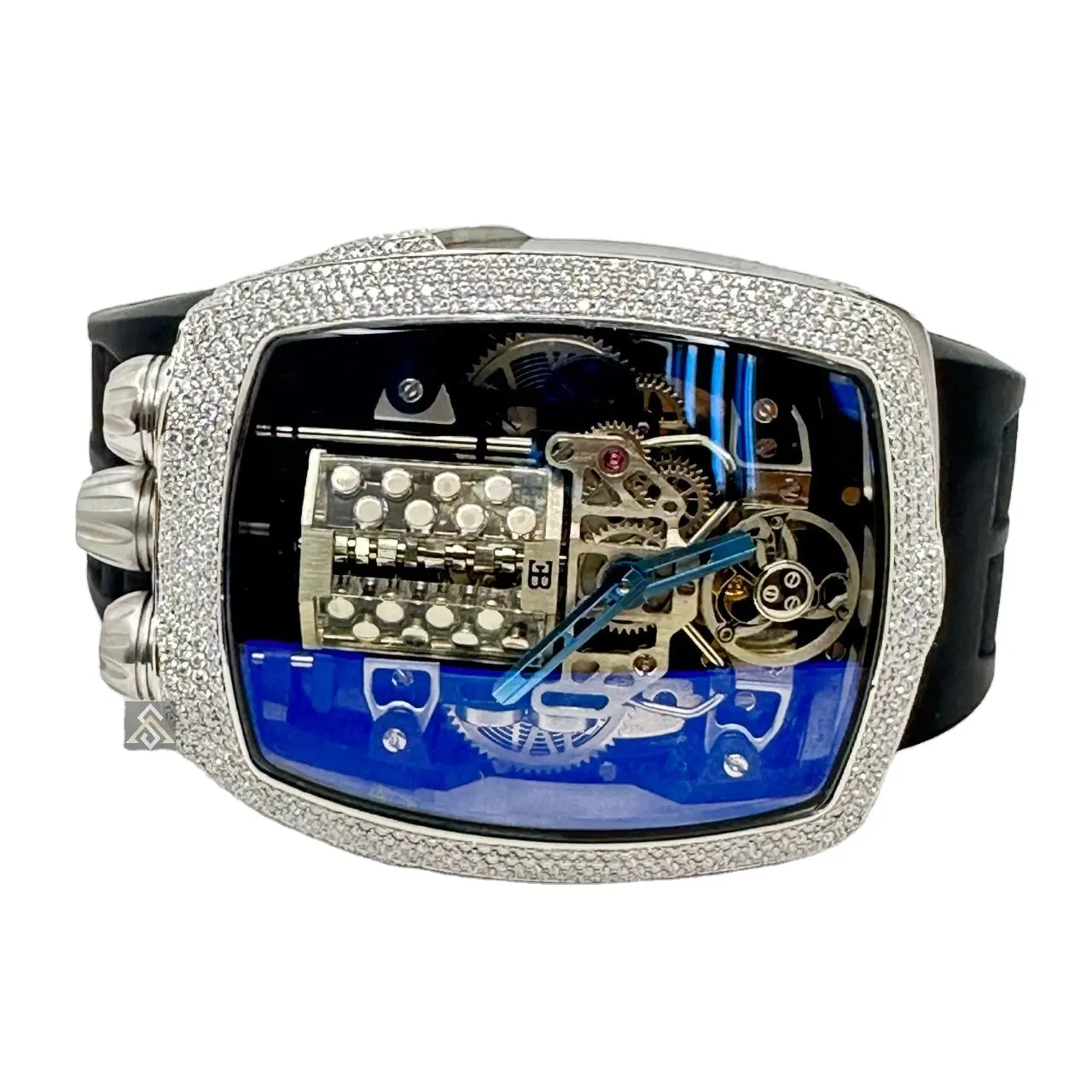 Роскошные Мужские часы с муассанитом из нержавеющей стали, водонепроницаемый квадратный корпус со стеклянным циферблатом, указатель окна
