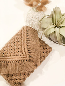 Handwoven Macrame Fringe Clutch Bag Beads & Silk Handmade Knotted Envelope Pouch Durable Foldable Fashion Summer Accessory - Product Image 2