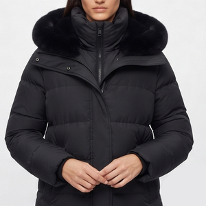 Manteau d'hiver matelassé long en tricot pour femmes avec doublure en nylon imperméable et coupe-vent, vente en gros - Product Image 5