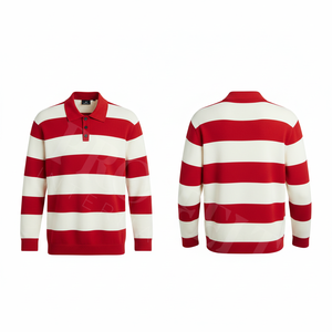 Camiseta Polo a Rayas con Diseño de Logotipo Personalizado, Camiseta de Manga Larga Estilo Rugby de Algodón para Ropa Deportiva Informal, Camisetas de Tallas Grandes - Product Image 3