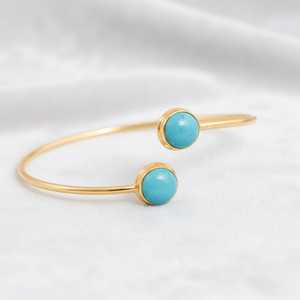 Natural Sleeping Beauty Turquoise Open <b>Bangle</b> <b>Bracelet</b> 925 Sterling <b>Silver</b> 14K Gold Plated December Birthstone Jewelry - Product Image 1