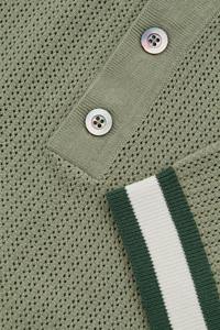 Polo de Punto para Hombre, Manga Corta, Color Sólido, Casual, con Botones, Corte Regular, Verde con Ribete Blanco - Product Image 2