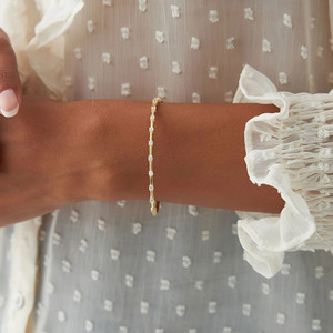 Yellow Gold Station Lab Grown Diamond <b>Bangle</b> <b>Bracelet</b> - Product Image 6