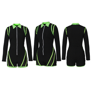 Combinaison moulante sexy pour femme à taille haute et manches longues avec fermeture éclair, color block, en Spandex et Polyester, idéale pour les soirées - Product Image 4