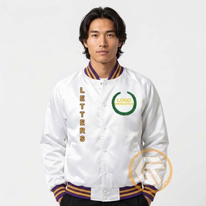 High Quality Omega Satin Men's Varsity Jacket Customized Breathable Greek Treasures Stand Collar <b>Covered</b> <b>Button</b> Closure 140g - Product Image 1