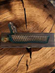 Cuchillo utilitario de acero de Damasco SHARP POINT TRADES con hoja de punta curva, mango de madera y funda de cuero, 6.7 pulgadas de longitud total, grado DIY - Product Image 5