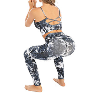 Women's 2 Piece Yoga <b>Set</b> High Waist Leggings Crop Top Spaghetti Strap <b>Tie</b> <b>Dye</b> Print Activewear Full Length Workout Clothes - Product Image 4