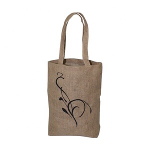 Sac de courses personnalisé en jute à imprimé floral, en toile de jute naturelle pour usage quotidien, pour légumes et aliments, impression sérigraphique - Product Image 1