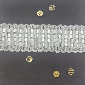 Modern Silver Metallic Bugle Bead <b>Lace</b> Trim With 4.5cm Width Luxury Style for Fashion Dresses - Product Image 3