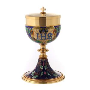 Ciboire antique. Ce calice plaqué or et argent, gravé à la main, est fabriqué en laiton de haute qualité, destiné aux usages liturgiques. - Product Image 1