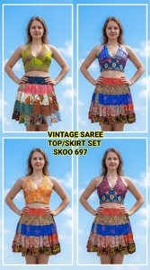 Nouvel ensemble tendance vintage haut et jupe courte pour femme, tenue ethnique indienne de créateur, idéal pour mariage et soirée, 100% soie respirante, un seul ensemble - Product Image 3