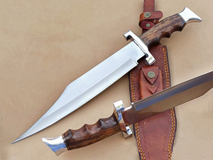 Couteau de chasse en acier à haute teneur en carbone, lame fixe, pointe clip, manche en bois de rose, étui en cuir, qualité industrielle, épaisseur 5 mm, garantie 1 an - Product Image 3