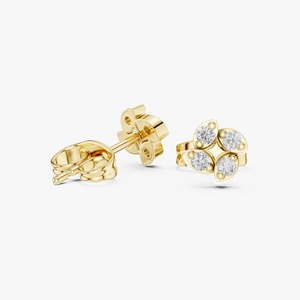 Pendientes de Oro Amarillo de 9K con Diamantes Cultivados en Laboratorio de 0.144CT, Diseño de Cuatro Piedras en Forma de Flor, Corte Brillante Redondo, Joyería Fina al por Mayor - Product Image 5