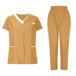 Tenues d'infirmière 2 pièces pour femmes, coupe droite, taille extensible, fonctionnelles, couleur unie, col montant, logo personnalisé - Product Image 4