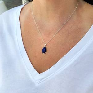 Natural Blue Sapphire Drop Pendant Handmade 925 Sterling Silver September Birthstone Necklace - Product Image 5