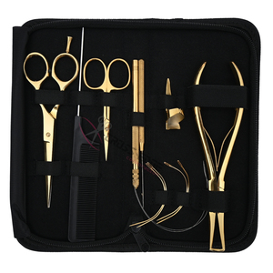 Kit d'outils professionnel pour extensions capillaires Micro Link en or, avec pince à retirer les perles en acier inoxydable, ouvre-nano anneaux et ciseaux de barbier - Product Image 1