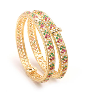 22K Gold Plated Ruby Emerald Pearl Traditional <b>Kada</b> Bangle Ethnic Jewelry for Women Bridal <b>Kada</b> Fashionable Indian Jewellery - Product Image 2
