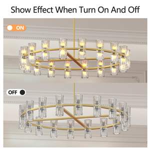 Lustre moderne en cristal K9 doré de 36 pouces avec 36 ampoules XG4 pour salle à manger, salon, chambre ou hall d'entrée - Product Image 3