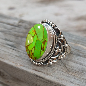 Green Copper <b>Turquoise</b> <b>Ring</b> 925 Sterling Silver Statement <b>Ring</b> Women's Promise Wedding Party Wear Gift for Her - Product Image 1