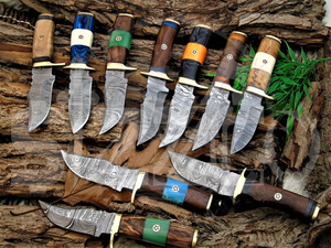 Couteaux de chasse Damas à prix réduit, couteau à lame fixe forgé, couteau de camping avec manche personnalisé en bois et laiton pour les détaillants - Product Image 3