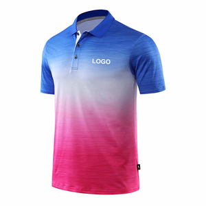 เสื้อโปโลผู้ชายไล่เฉดสี แขนสั้น ผ้าโพลีเอสเตอร์ 100% ถักทอ แห้งเร็ว ดีไซน์สปอร์ต โลโก้ด้านหน้า - Product Image 1