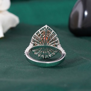 14K <b>Gold</b> Fine <b>Ring</b> with 0.68 CT Vivid Red Lab Grown Pear Diamond Double Halo Design - Product Image 4