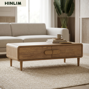 Modern Durable Laminated Board Coffee <b>Table</b> with Storage Drawers Midcentury Living Room Furniture - Product Image 1