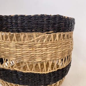 Customized Set of 2 Breathable Woven Seagrass <b>Round</b> Laundry <b>Baskets</b> in Black and Yellow Home Multi-Purpose - Product Image 5