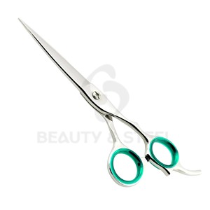 Professional Stainless Steel Hair Cutting Scissors with Blue Glitter Finger <b>Rings</b> and Ergonomic Offset Handle Grip - Product Image 3