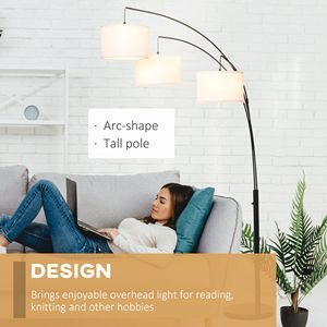 Lampada da Terra Contemporanea Trilage Arc con 3 Paralumi a Tamburo, Palo in Acciaio e Base in Marmo per Soggiorno e Camera da Letto - Product Image 5