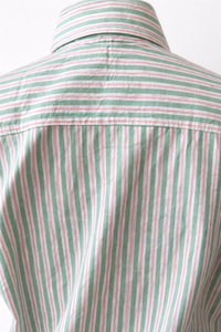 Camisa de Algodón a Rayas Verde y Rosa Unisex |   Camiseta de Manga Corta con Estampado Artesanal |   Camisa Artesanal Hecha a Mano |   Ropa Ética - Product Image 3